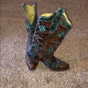CORRAL Women's Whiskey/Turquoise Three Cross Vamp